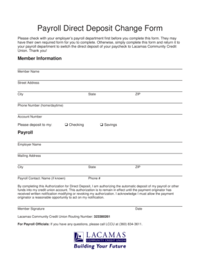 Template for payroll check - Payroll Direct Deposit Change Form - Lacamas Community Credit ... - lacamas