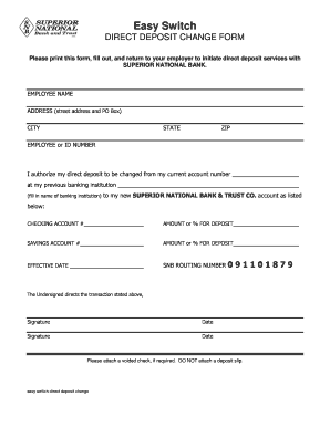 Direct Deposit Change Form
