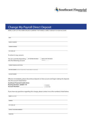 Payroll Direct Deposit Change Form