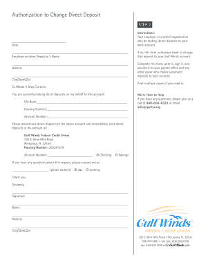 Authorization to Change Direct Deposit