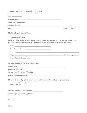 Direct Deposit Change Request Form - Grand Bank of Florida