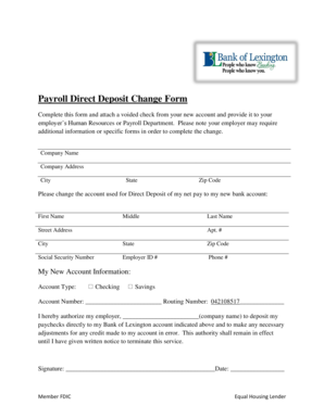 Payroll Direct Deposit Change Form - Bank of Lexington