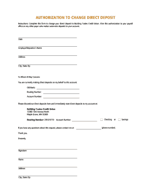 Authorization to Change Direct Deposit