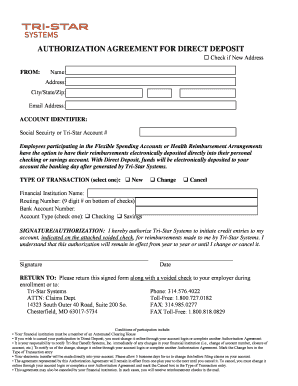 Authorization agreement for direct deposit - Tri-Star Systems