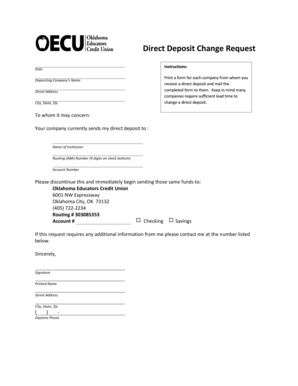 Direct Deposit Change Request Form