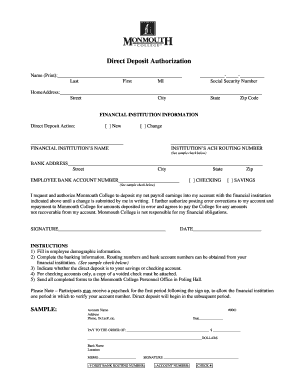 Direct Deposit Authorization Form