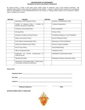 Archdiocese of Cincinnati Policy Verification Statement