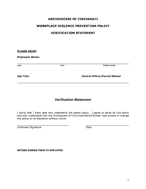 Workplace Violence Prevention Policy Verification