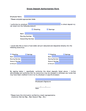 Direct Deposit Authorization Form