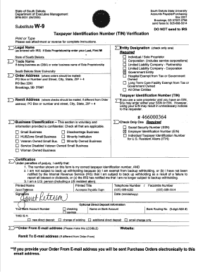 South Dakota Substitute W-9 Form