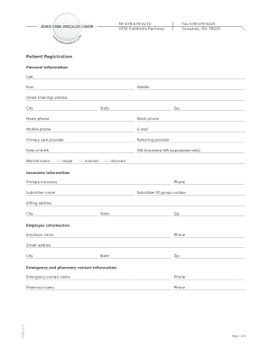 John’s Creek Specialist Center Patient Registration Form