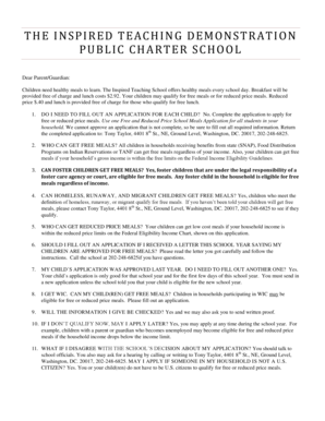 Free and Reduced Price School Meals Application