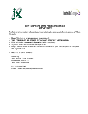 New Hampshire Motor Vehicle Employment Statement