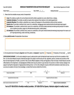 Medicaid Transportation Justification Request