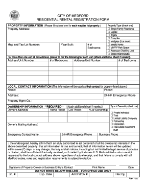 City of Medford Residential Rental Registration Form
