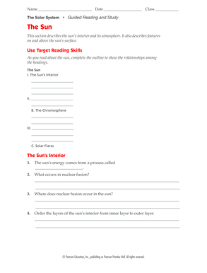 The Sun Guided Reading and Study Worksheet