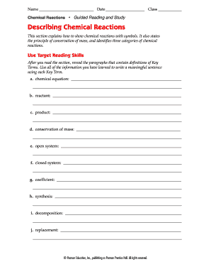 Chemical Reactions Worksheet