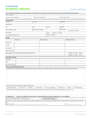 Working Abroad Program Application