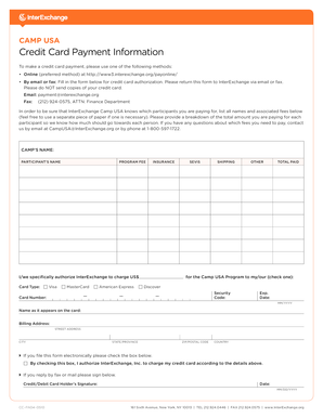 Credit Card Payment Authorization Form