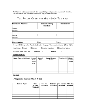2004 Tax Return Questionnaire