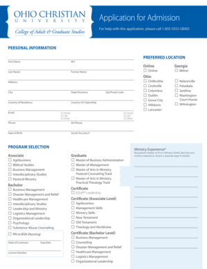Ohio Christian University Admission Application
