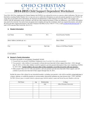 2014-2015 Child Support Dependent Worksheet