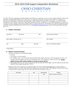 2013–2014 Child Support Independent Worksheet