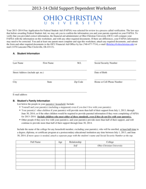 2013-14 Child Support Dependent Worksheet