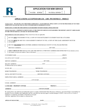 Rockdale County Water and Sewer Service Application