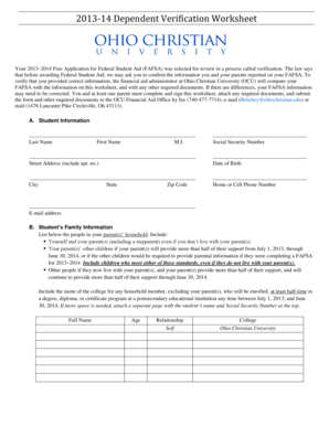 2013-14 Dependent Verification Worksheet