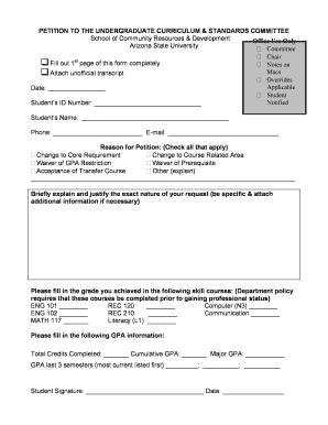 Arizona State University Undergraduate Curriculum Petition