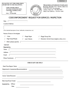 Code Enforcement Request for Services Inspection Form