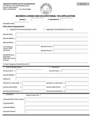Business License and Occupational Tax Application