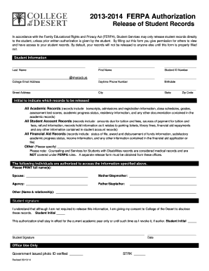 FERPA Authorization Release of Student Records