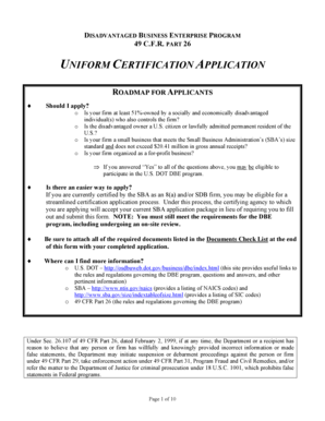 Disadvantaged Business Enterprise Certification Application