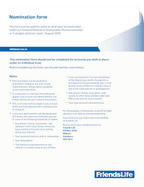 Friends Life Pension Nomination Form