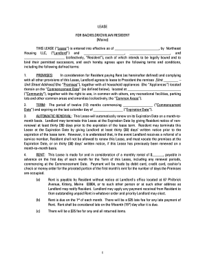 Maine Bachelor/Civilian Resident Lease Agreement