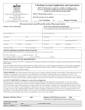 MEFCU Checking Account Application and Agreement