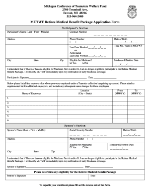 Michigan Teamsters Retiree Medical Benefit Application