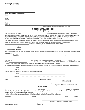 California Mechanics Lien Claim Form