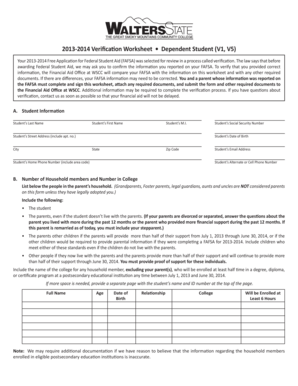 2013-2014 Verification Worksheet