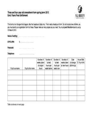 Early Years Free Entitlement Amendment Form