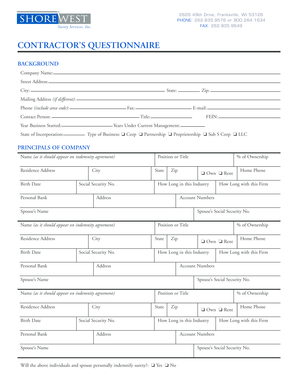 Contractor’s Questionnaire
