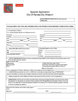 City of Kansas City Supplier Application