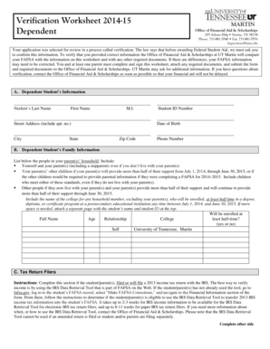 2014-15 Verification Worksheet