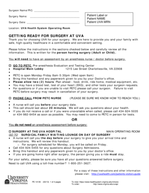 UVA Surgery Preparation Instructions