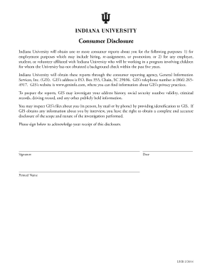 Indiana University Consumer Report Consent & Authorization