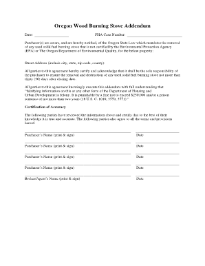 Oregon Wood Burning Stove Addendum