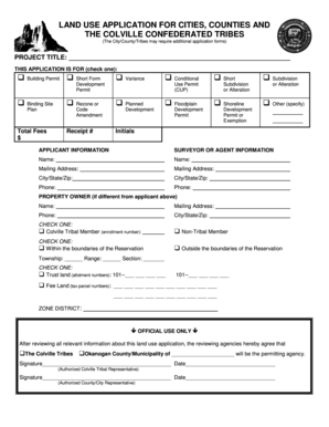 Land Use Application for Cities, Counties, and Colville Tribes
