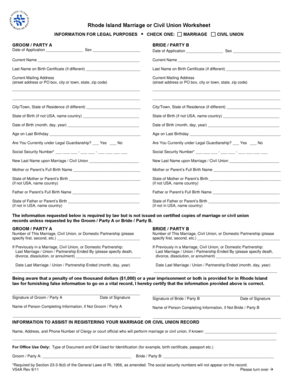 Rhode Island Marriage or Civil Union Worksheet